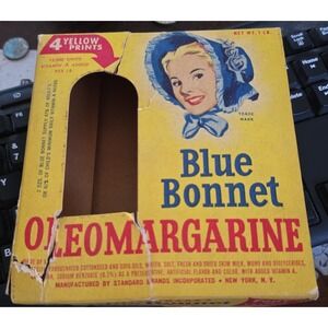 Rare 1948 Blue Bonnet Oleomargarine 1 lb Box Fleischmann's Standard Brands
